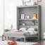 Lit gris avec tablettes et unité de rangement murale. Space Solution For Everyplace. Fabriqué à partir de contreplaqué. Confortable - absorbant les lattes du matelas. Option pliable Max 6 po. Aide à l'assemblage disponible