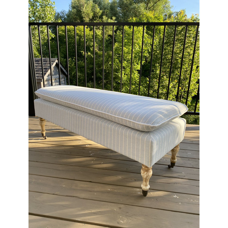 SEAT4U Patzy Bedroom Hallway Linen Blend Ticking Fabric Bench in Azure Blue, Azure