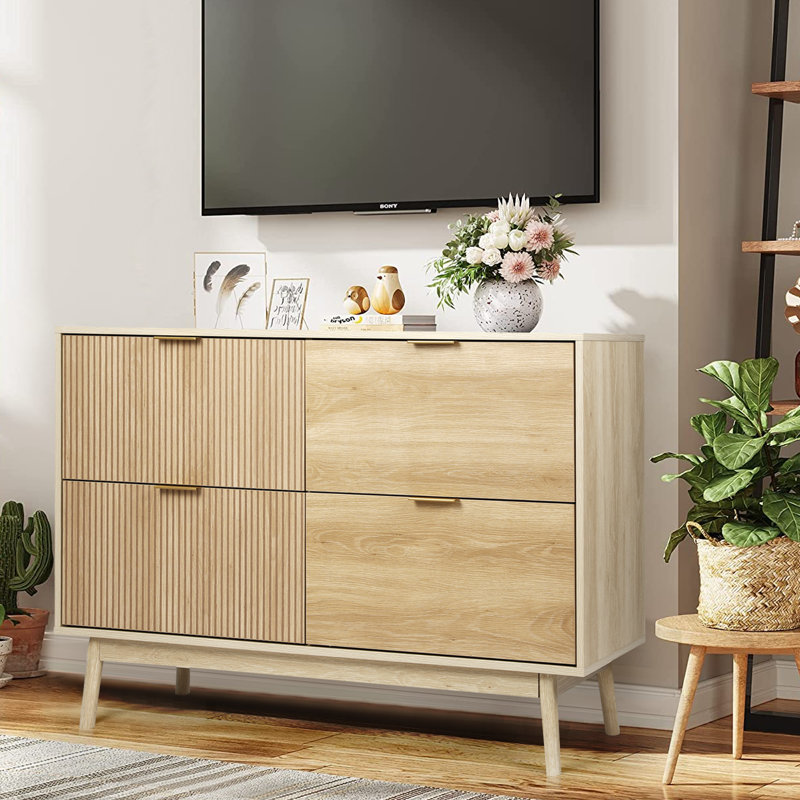 Jermel 47.2'' W Fluted 4 - Drawer Dresser, Chest of Drawers, for Bedroom, Living Room