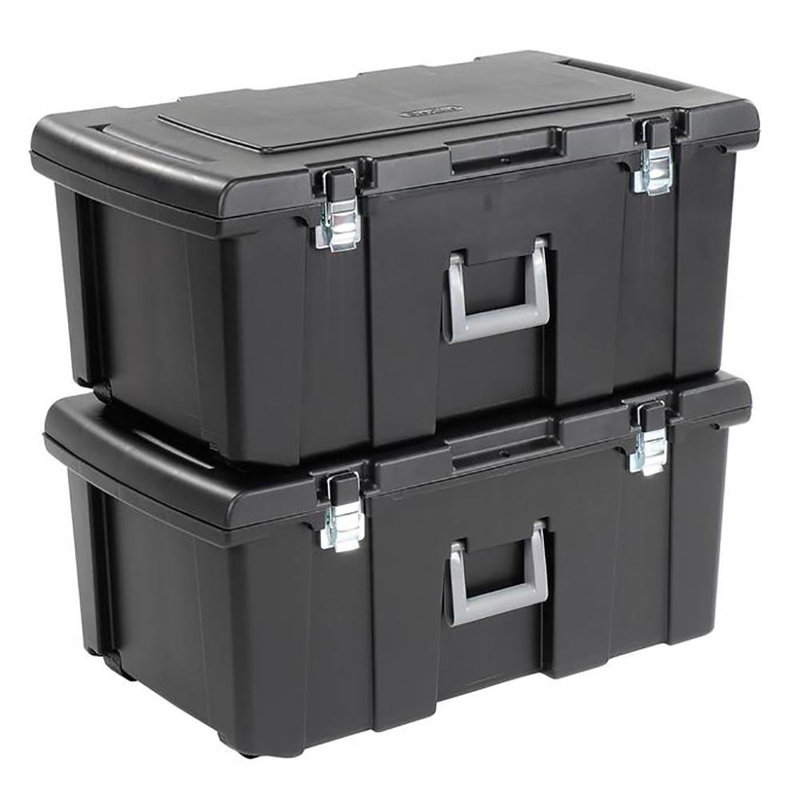 Sterilite Black 64 Quart Stackable Plastic Footlocker with Wheels