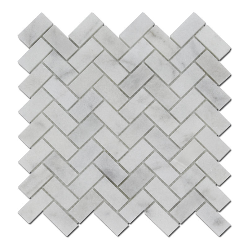 1" x 2" Marble Herringbone Mosaic Wall & Floor Tile, Bianco Venantino