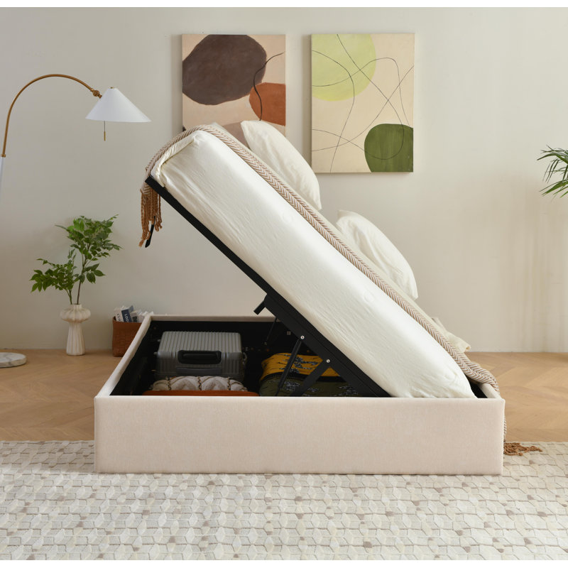 Lit plateforme avec rangement Aristedes, Double, Beige
