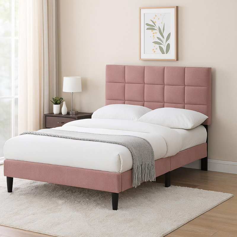 Sharanda Upholstered Unfinished Slat Bed, Full, Pink