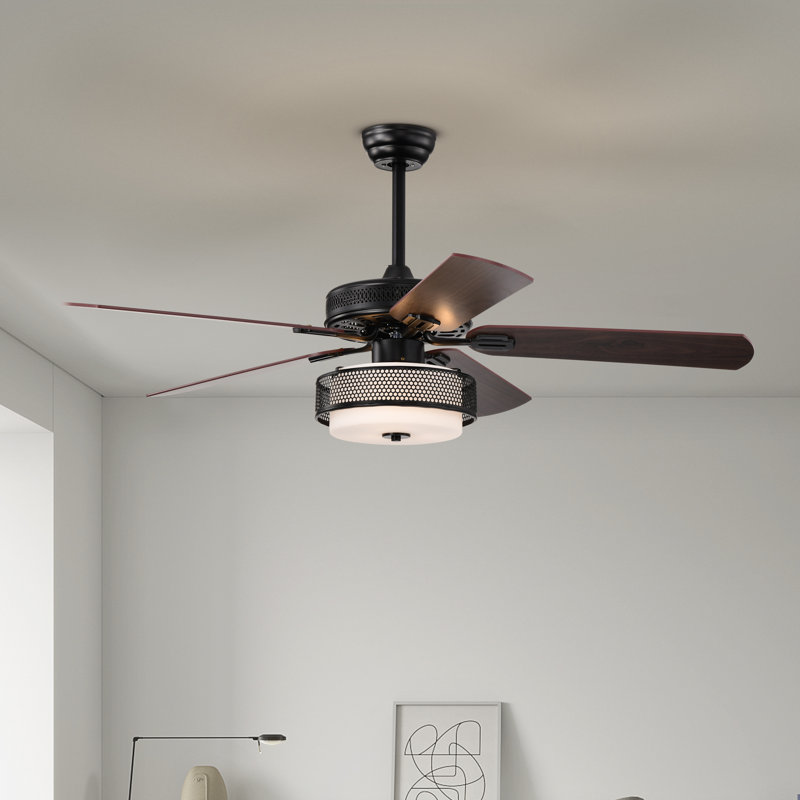 Alistair Matte Black Lighted Ceiling Fan Wooden  5-Blade With Remote