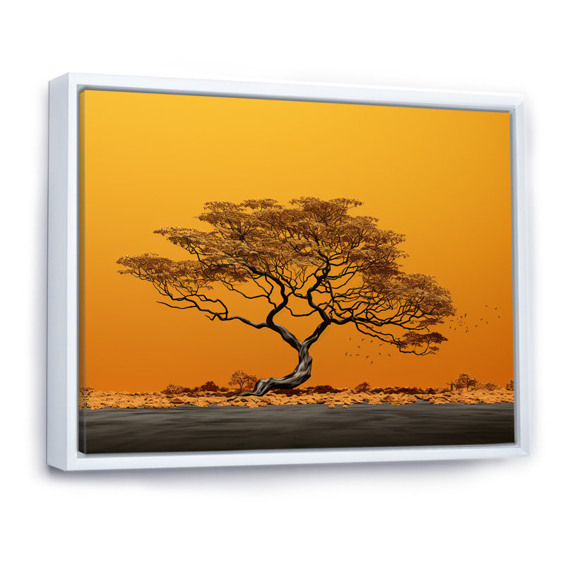 Arbre africain sur l'arbre, reproduction sur toile, Cadre flottant blanc, H 12 po x l 20 po x P 1 po