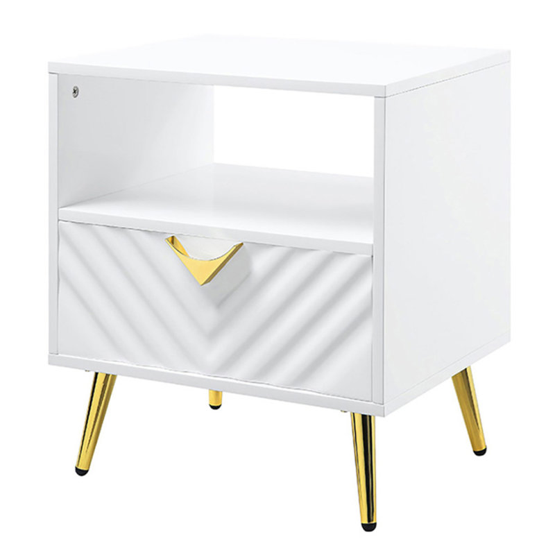 Table de bout blanche brillante avec tablette