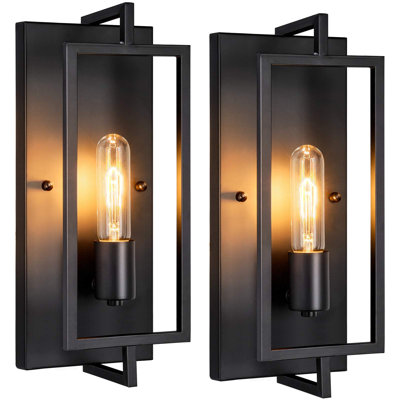 Industrial Wall Sconces Set Of 2, Vintage Light Fixture, E26 Base, Matte Black Metal Wall Mount Lamp, Modern Indoor Lighting Hardwired