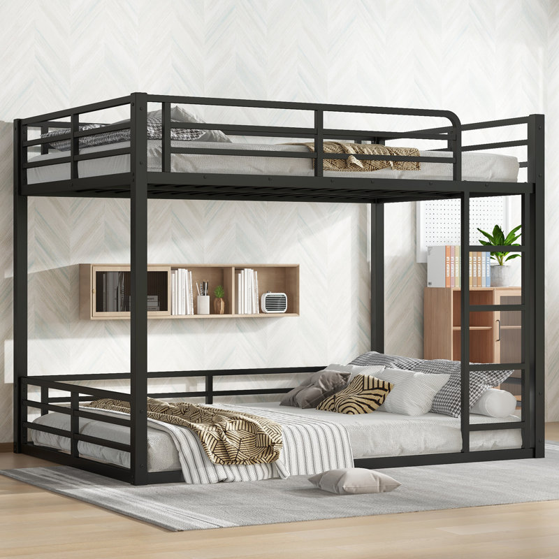 Bunkify Minimalist Metal Bunk Bed With Guardrails And Easy Assembly, Full Over Full