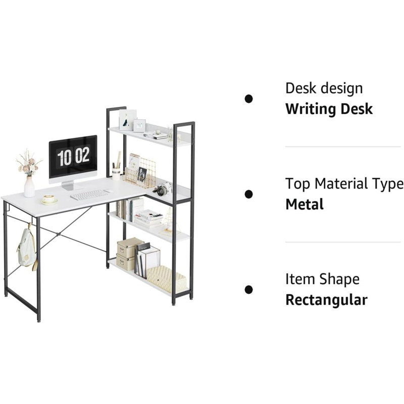 Bureau d'écriture en L Rickard, H 50,4 po x l 47,2 po x P 19,7 po, Blanc