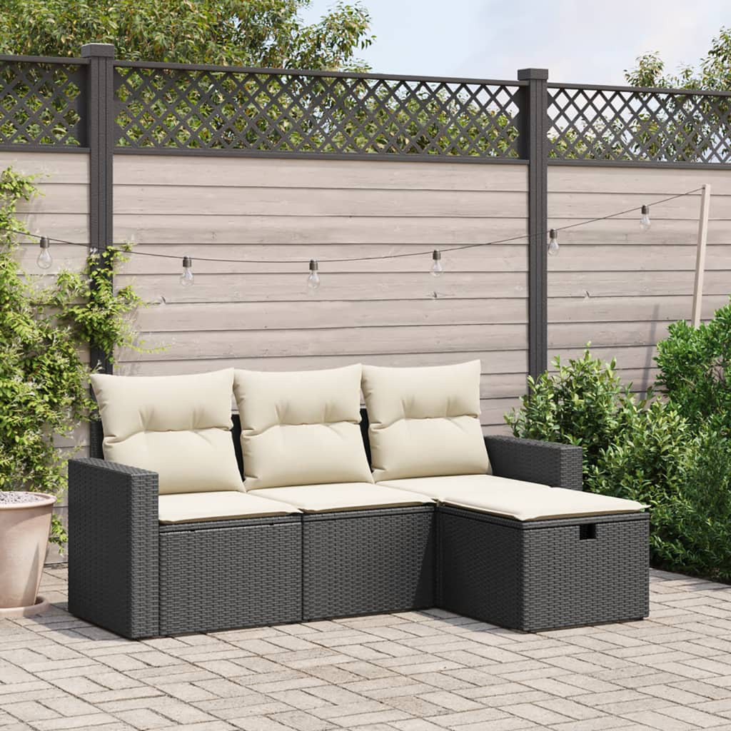 4-Tlg. Garten-Sofagarnitur Mit Kissen Poly Rattan