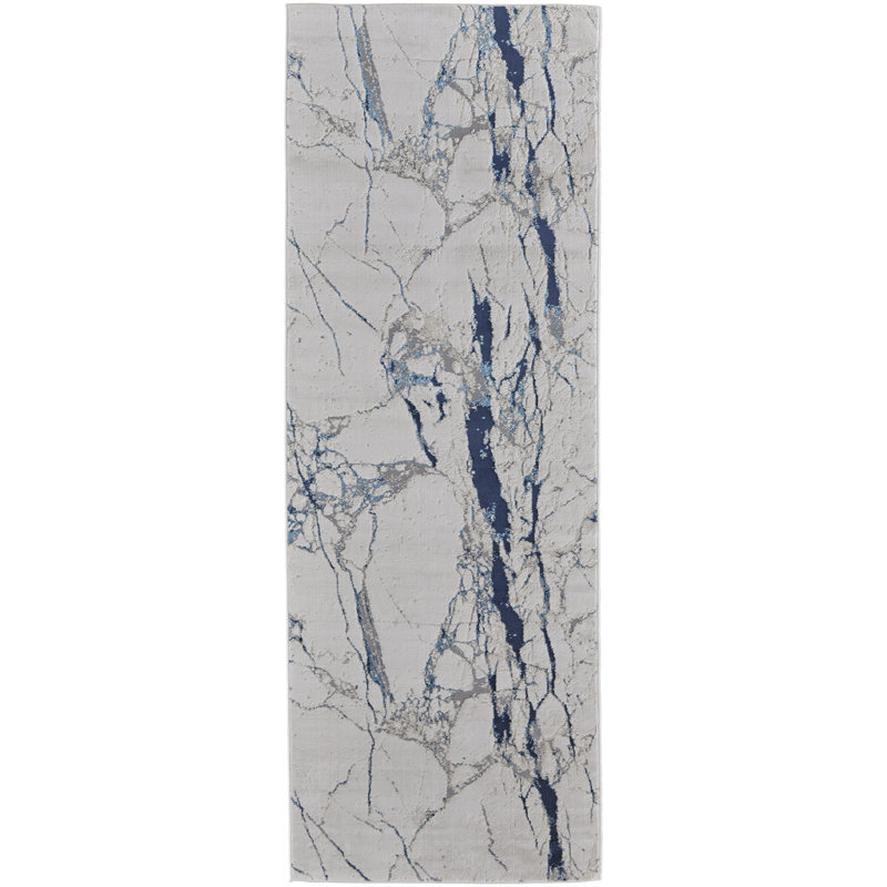 Tapis moderne ivoire / bleu Armada, 5 po x 8 po, Rectangle 6 pi 7 po x 9 pi 6 po