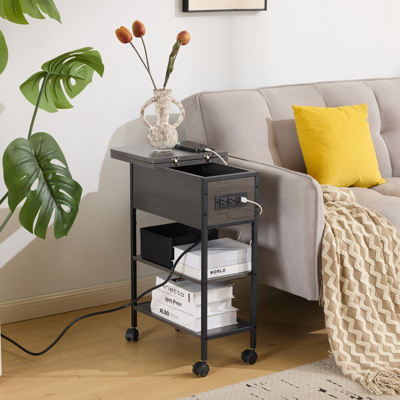 Side Table With Charging Station, End Table With Usb Ports And Outlets Gray, Gray
