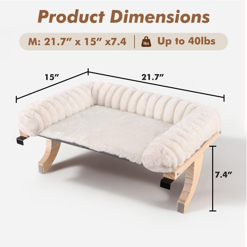 Perchoir de fenêtre pour lit Cloud-Soft avec lit rembourré avec fermeture à glissière, siège de fenêtre de soutien pour chat avec cadre en bois massif de qualité supérieure et structure en métal robuste