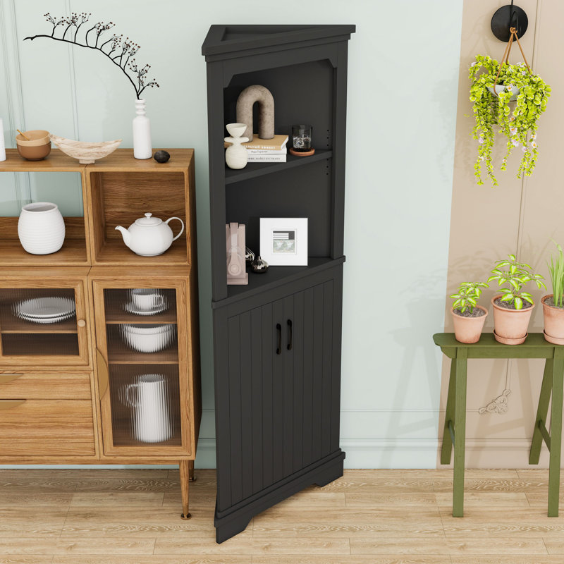Rangement de salle de bain avec armoire, portes et tablettes, Noir