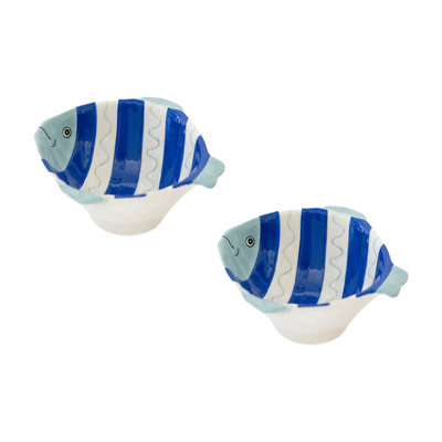 Marlee Ceramic Fish Bowl Blue Stripe - Set Of 2