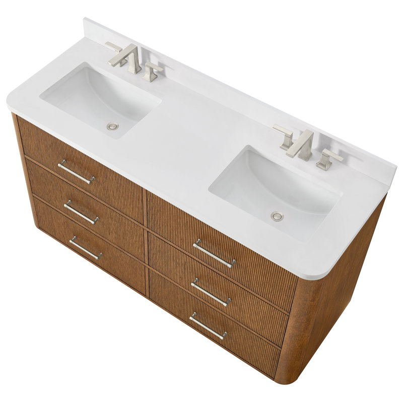 Ensemble de meuble-lavabo double 60 po Francesca, Brun, Nickel brossé