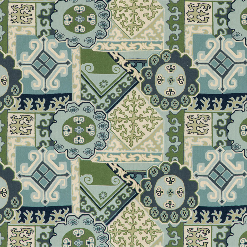 Mindoro Batangas Print Fabric, Aqua/Leaf