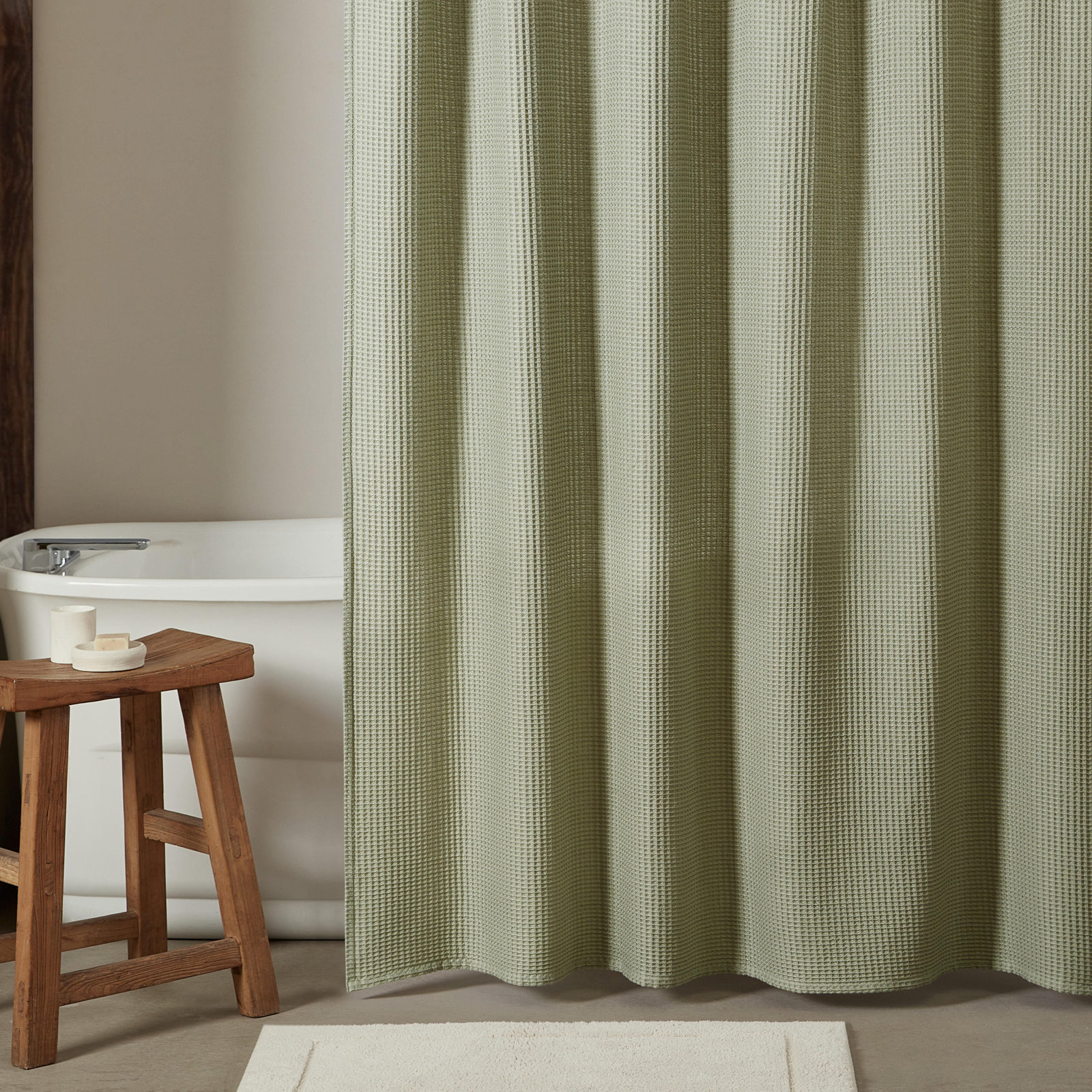 Calvin Klein Waffle Solid Shower Curtain, Green