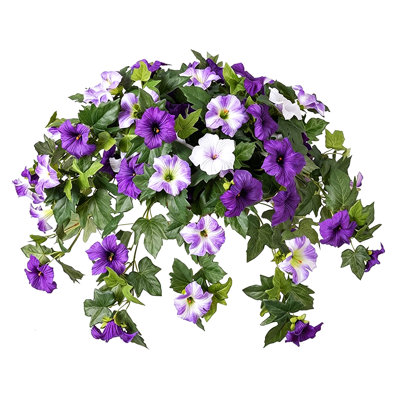 Fleurs artificielles pour l'extérieur 2 PCS Faux pétunias Fleurs en soie artificielle pour jardin extérieur Résistant aux rayons UV Décoration de jardin réaliste, lot de 2