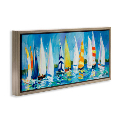 "Regatta", voilier, flotte, art mural encadré flottant par Jane Slivka