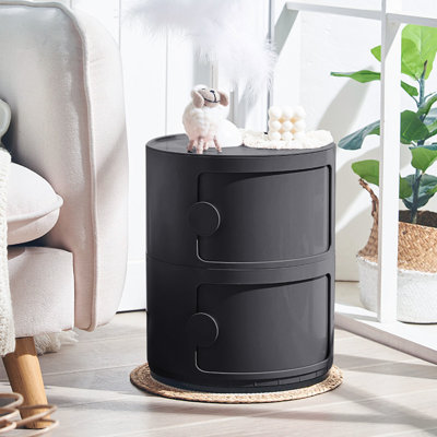 2-Shelf Round with Handles Side Table with Storage