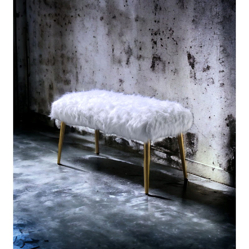 Banc rembourré en fausse fourrure blanche