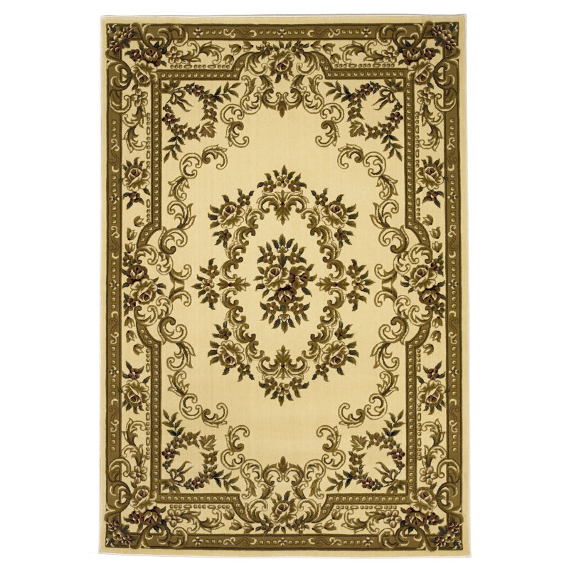 Tapis ivoire Corinthian Aubusson, Rectangle 5 pi 3 po x 7 pi 7 po