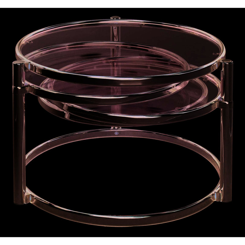 Table basse moderne en verre transparent avec structure en métal, conception emboîtable pour l'espace de vie, 3 tablettes pivotantes trempées et l 61,6 po x H 16,97 po