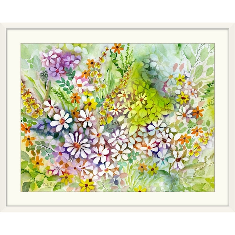 " Endless Daisies " by Neela Pushparaj, White Frame, 26" H x 32" W x 1" D