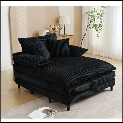 Chaise longue surdimensionnée avec coussins moelleux, assise profonde, tissu en velours côtelé, 2 coussins et 4 vitesses réglables pour un confort ultime