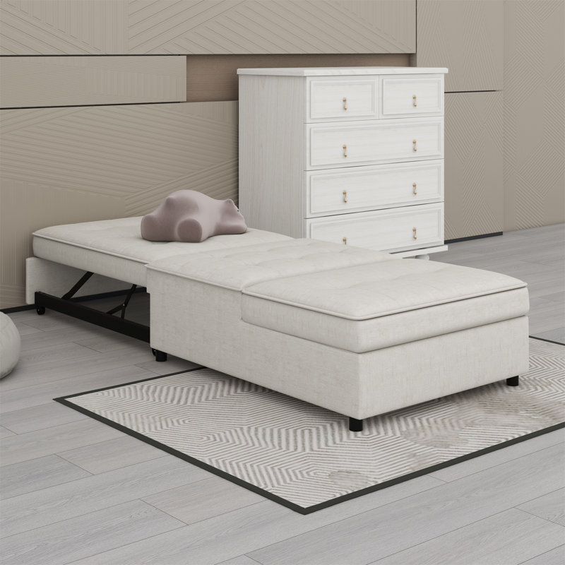 Multi-Function Folding Chair Bed With Storage Pocket And USB Port, White