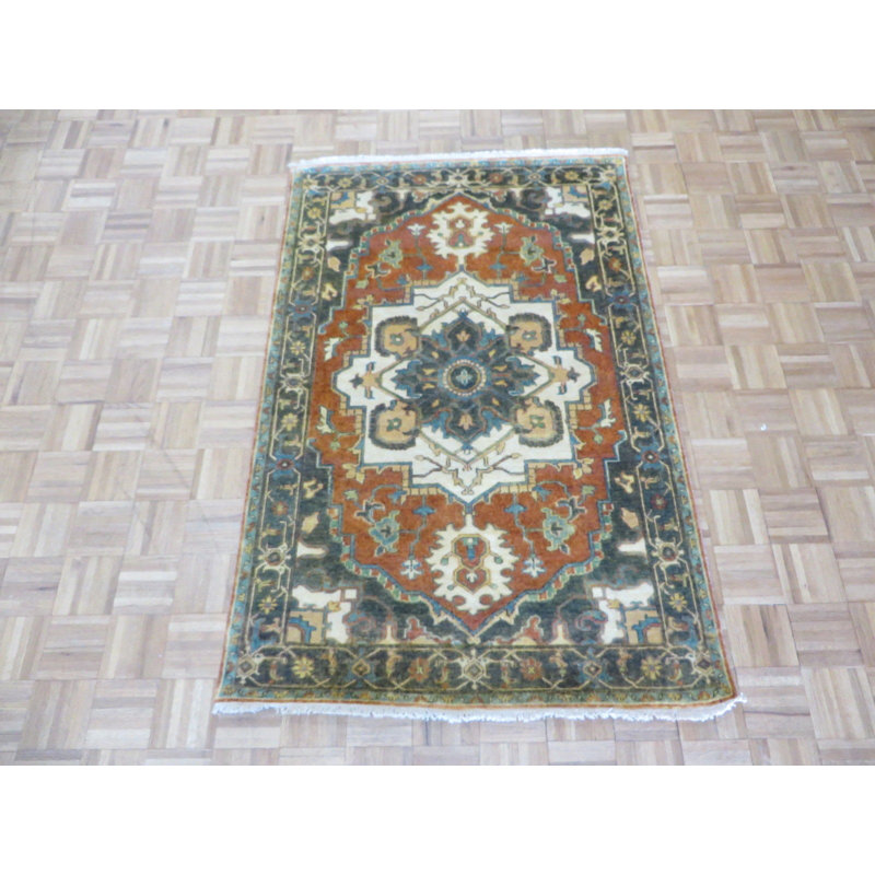 Tapis en laine rouge 3 pi 11 po x 5 pi 11 po one-of-kind main noué la Sherika