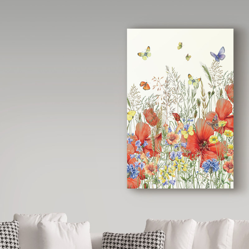 «Poppies and Grasses», reproduction de peinture acrylique sur toile tendue, H 32 po x l 22 po x P 2 po