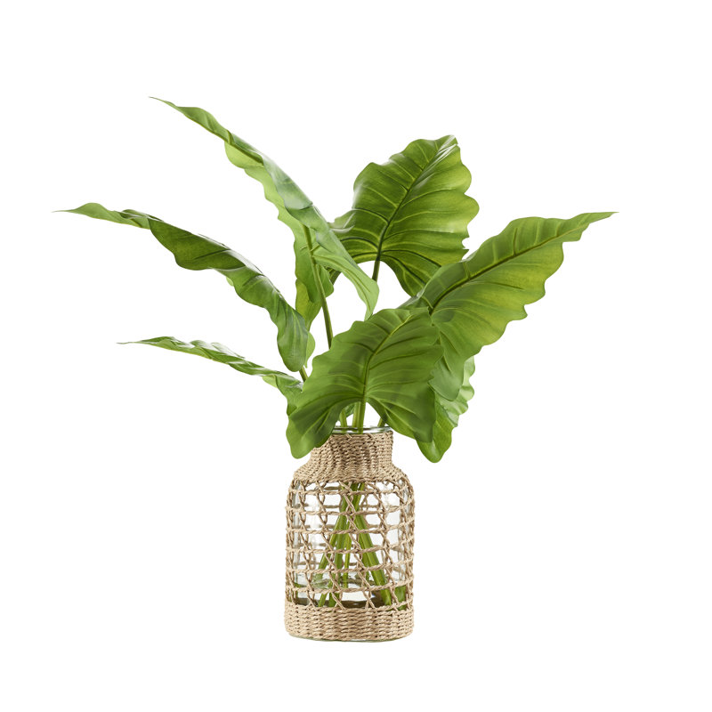 Philo Leaves in Jute Wrapped Glass Vase