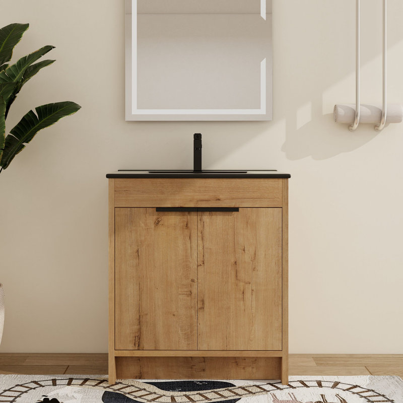 Beid 30" Freestanding Bathroom Vanity with Sink, Floor Standing Vanity with 2 Doors, Ceramic Basin Sink Top, Black