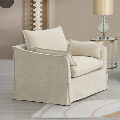 Chaise en lin beige avec 2 coussins