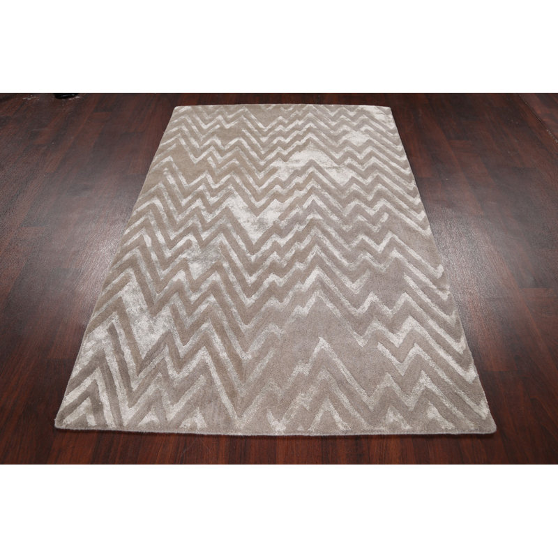 Tapis gris en laine/soie Touffeté à la main Mielke