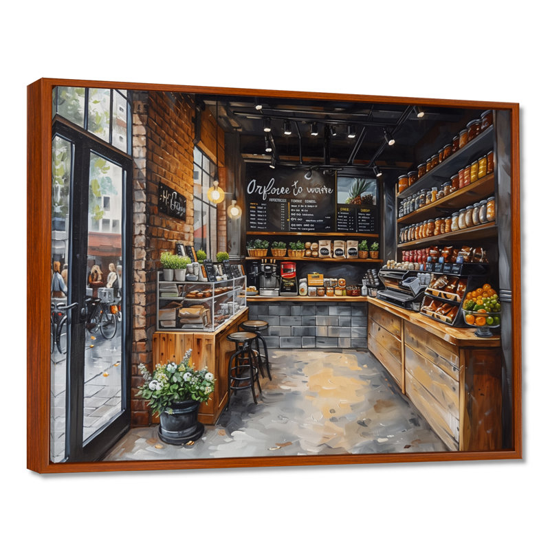 Brun gris rétro Boutique charme I - magasins et magasins d'art mural, 24" H x 32" W, Brown Floater Framed