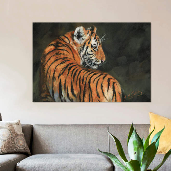 «Tiger at Night», impression sur toile, H 8 po x l 12 po x P 0,75 po, Pas de tapis, Toile tendue
