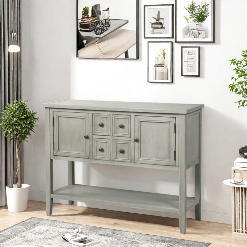 Cambridge Series  Ample Storage Vintage Console Table With Four Small Drawers And Bottom Shelf For Living Rooms, Entrances And Kitchens