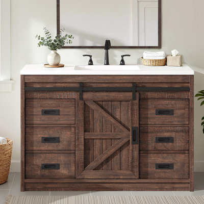 Meuble-lavabo simple avec comptoir en acrylique Chimira Farmhouse