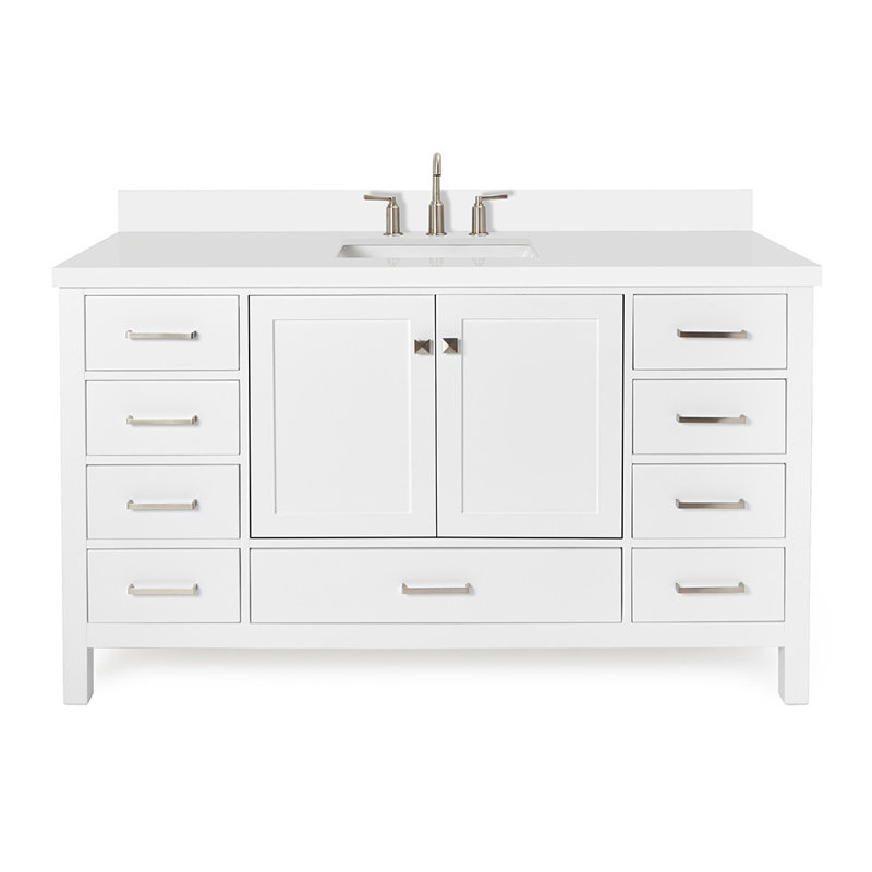 Cambridge 61'' W Single Vanity, Satin Nickel, White