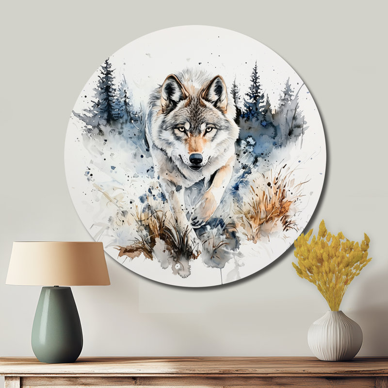 Loup qui court, forêt, faune, décoration murale, animaux de la forêt, art mural de salon, H 29 po x l 29 po