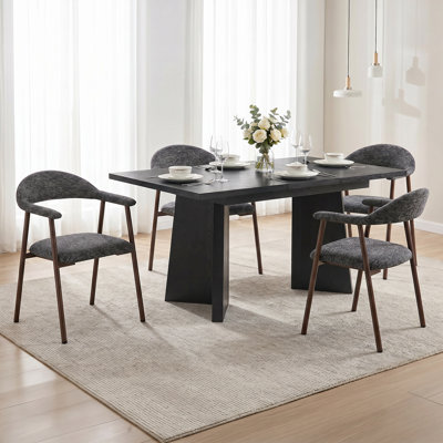 Amiin 63" Wooden Rectangular Dining Table With 4 Pcs Modern Upholstered Kitchen Dining Chairs