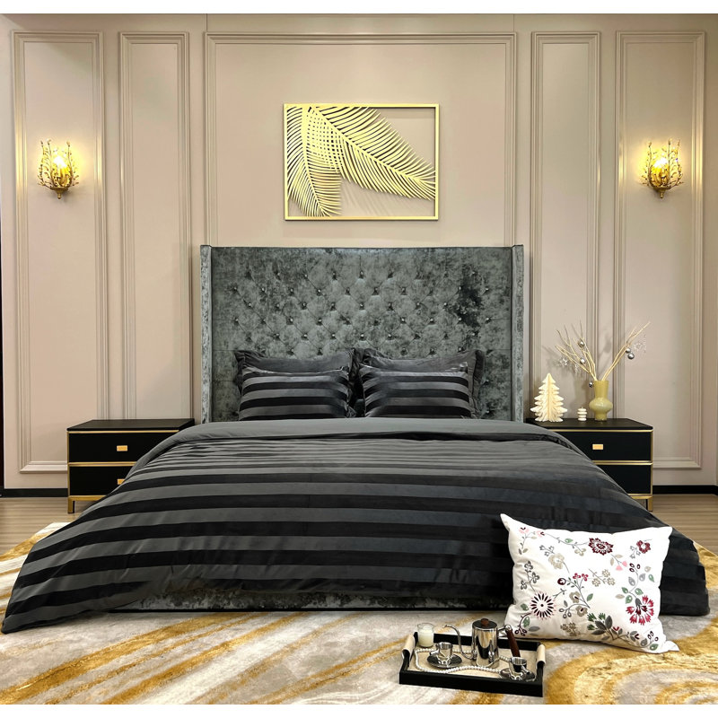 Velvet Standard Striped Duvet Cover, King Duvet Cover + 2 Pillow Sham
