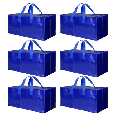  6 Pack Extra Large Moving Bags with Backpack Straps, Strong Handles/Zippers, Heavy Duty Storage Tote For Moving Travel Camping Space Saving, Blue