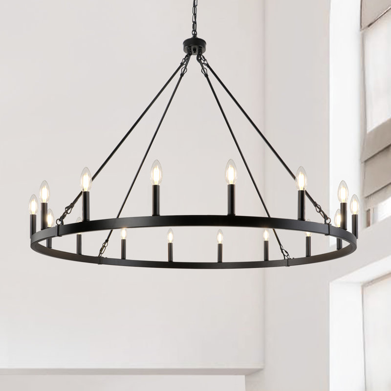 Moomal 47 in. 16 - Light Large Candle Style Dimmable Wagon Wheel Chandelier