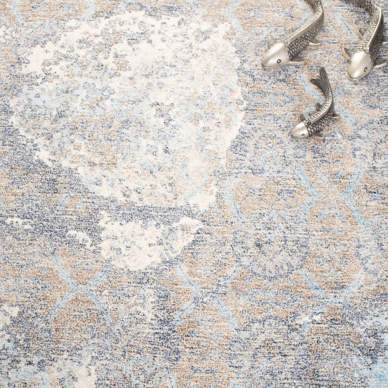 Tapis bleu / ivoire touffeté à la main en laine / viscose Tavant, Rectangle 3 pi x 5 pi