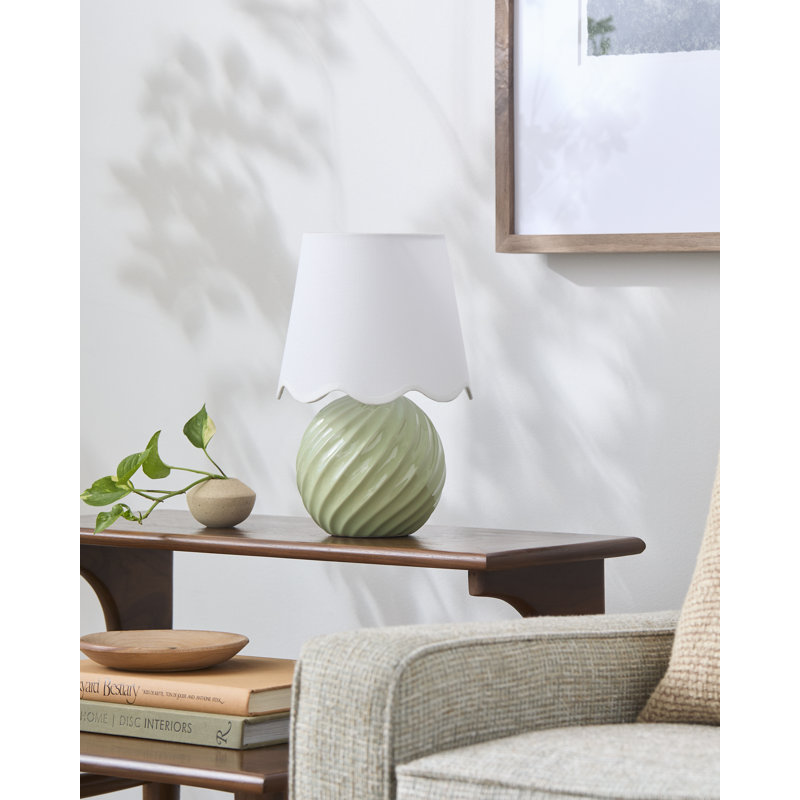 Wyatan Table Lamp, Green, White Linen