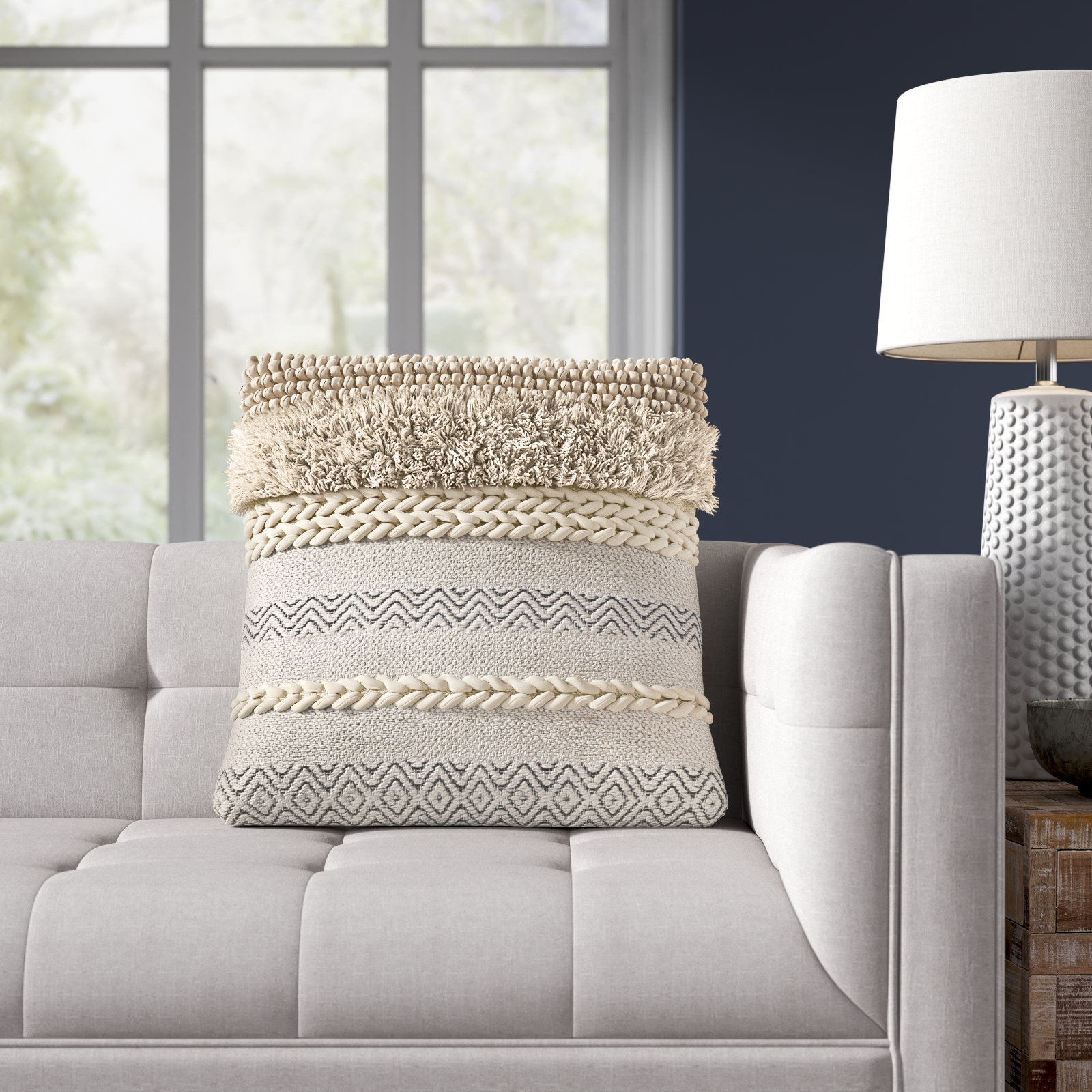 Venora Striped Cotton Throw Pillow, 20" x 20", Down